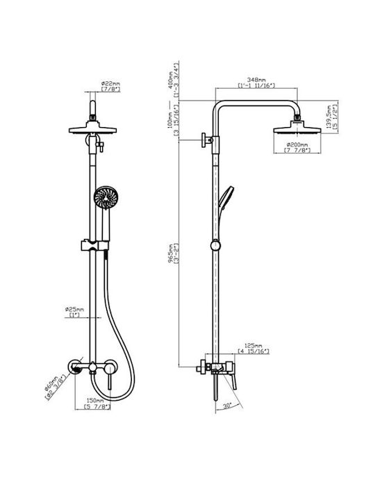Karag Artemis Adjustable Shower Column with Mixer 106-136 Silver