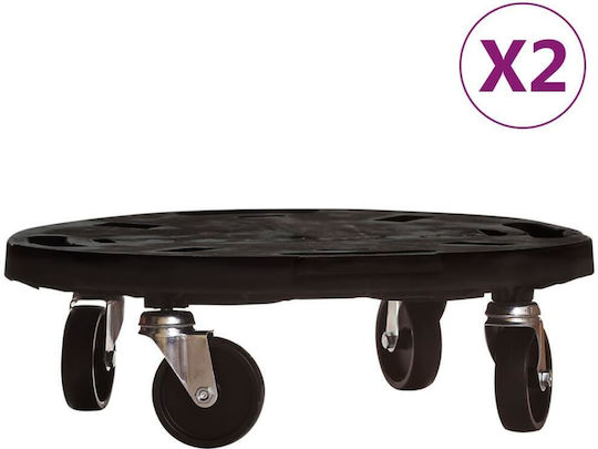 vidaXL Black Plastic Plant Stands Wheeled 40x40cm 2 Pieces