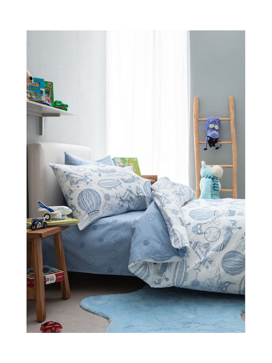 Vesta Home Sheet Set Single Cotton Retro Light Blue 170x260cm 3pcs