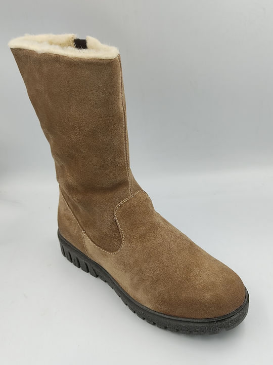 Suede leather boots - Beige - with fur