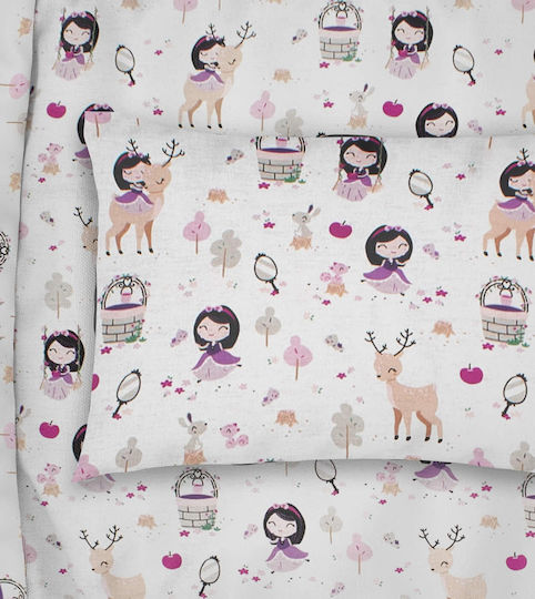 Dimcol Σετ Σεντόνια Μονά Βαμβακερά Lily + Deer 179 White-Pink 160x240cm 2τμχ