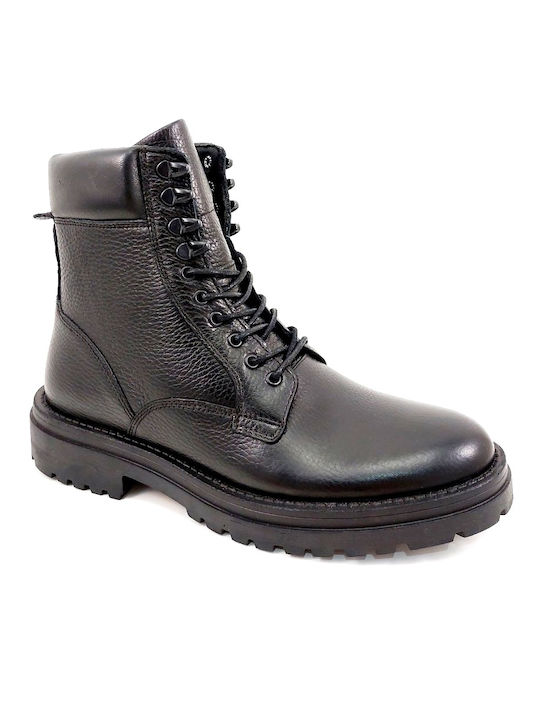 On the Road Men's Leather Military Boots Black