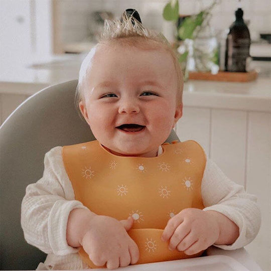 Mushie Daisy Waterproof Bib Silicone with Button & Pocket Pink 2500053