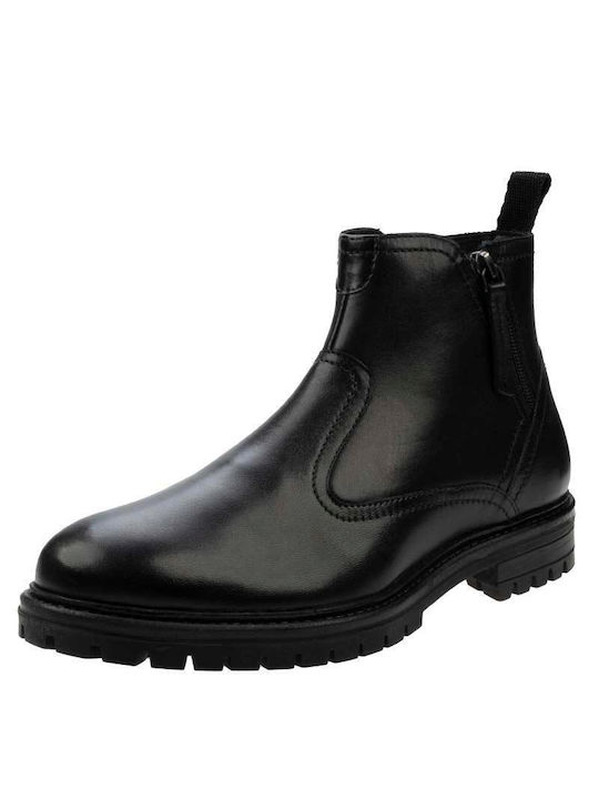 Giacomo Carlo Men's Leather Boots with Zipper Black