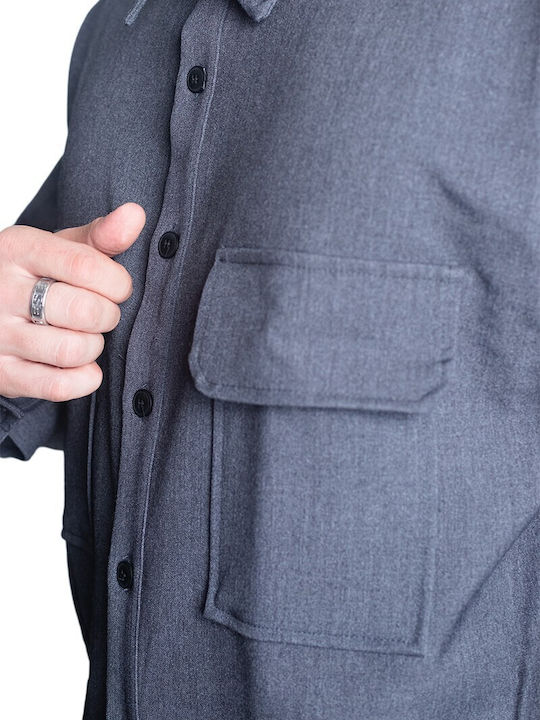 Long Sleeve Cotton Overshirt in Wide Line Gray