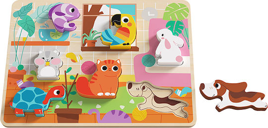 Wooden Kids Peg Puzzle Pets Pets for 1+ Years 7pcs Tooky Toys