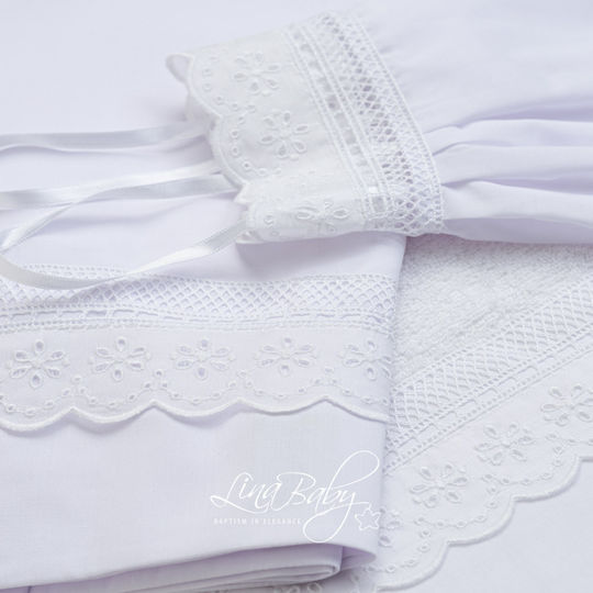 Lina Baby Σετ Βαπτιστικά Λαδόπανα Broderie Anglais Λευκά 3τμχ