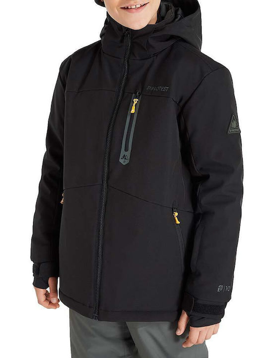 Waterproof Kids' Sports Jacket Short Windproof with Hood Black