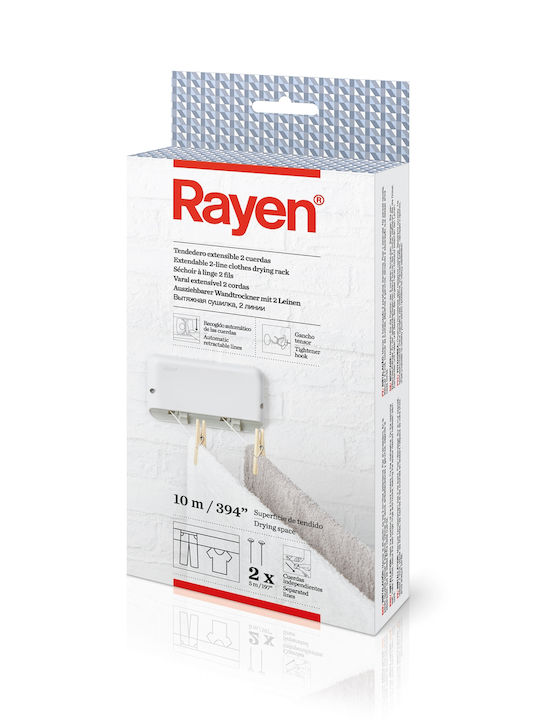 Rayen Plastic Folding Wall Mounted Clothes Drying Rack with Hanging Length 10m