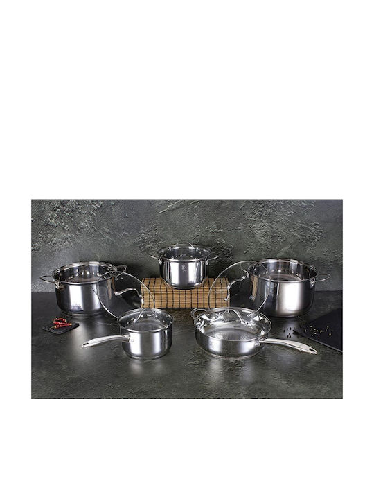 Berlinger Haus Silver Jewellery Collection Cookware Set of Stainless Steel with No Coating Silver 10pcs