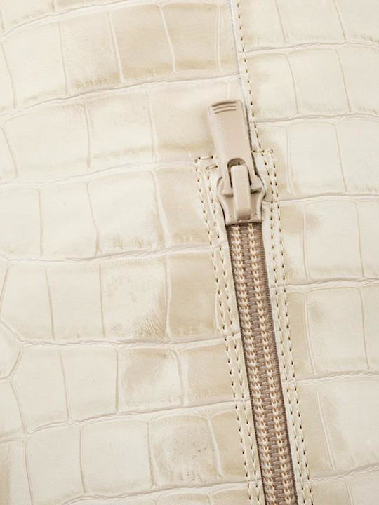 Leder Damenstiefel mit mittlerem Absatz Beige Croco
