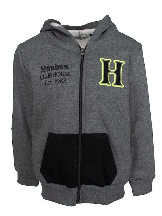 Athletic Kids Sweatshirt Cardigan Cotton with Hood Gray
