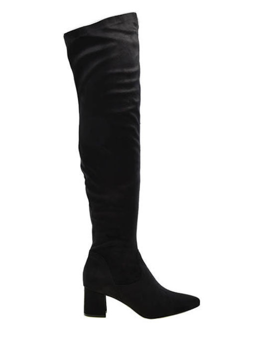Suede Over the Knee Medium Heel Women's Boots 1682 Black