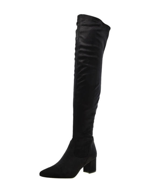 Suede Over the Knee Medium Heel Women's Boots 1682 Black