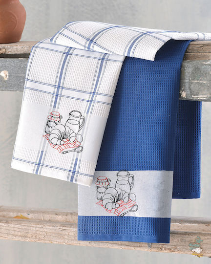 Rythmos Morn Handtuch aus 100% Baumwolle in Blau Farbe 45x70cm 2Stück Rythmos Morn Handtuch aus 100% Baumwolle in Blau Farbe 45x70cm 2Stück