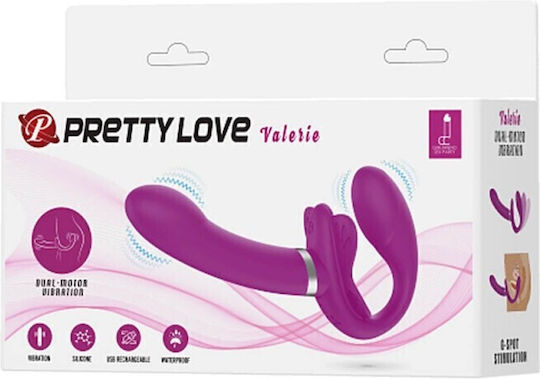 Pretty Love Valerie Fără bretele Strap On cu Dildo 10cm cu vibrație în Culoare Fuchsia