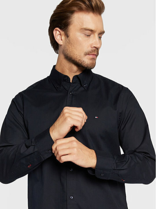Long-sleeved Cotton Shirt Navy Blue