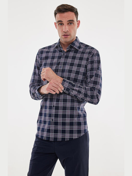 Hugo Boss Men's Shirt Long Sleeve Checked Navy Blue