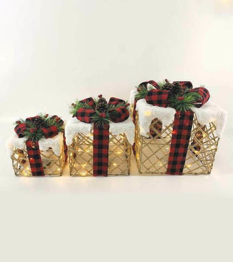 Aca Beleuchtet Weihnachtliche Stoff Figur Box Gold 3Stück