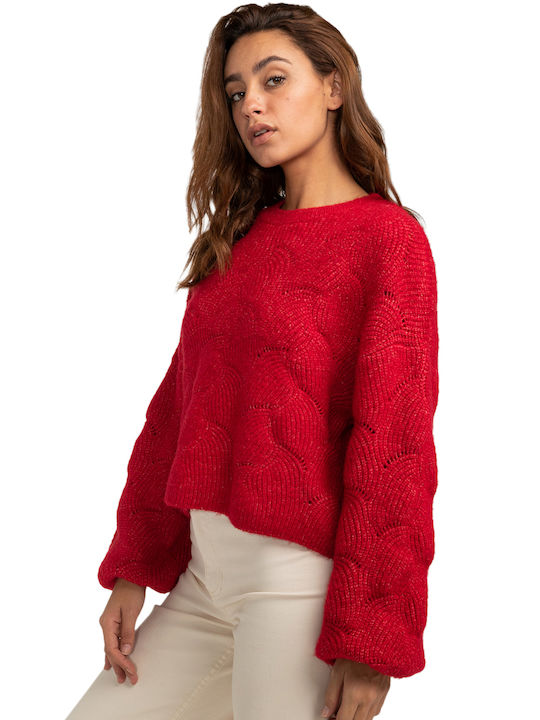 Billabong Women's Long Sleeve Crop Sweater Red