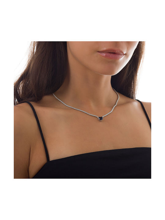 Oxzen Necklace with design Heart from Silver with Zircon