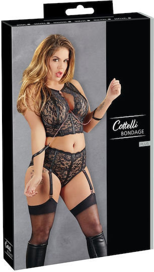 Cottelli Collection Секси комплект Дантелено Бондажно Бельо Черен 3 части