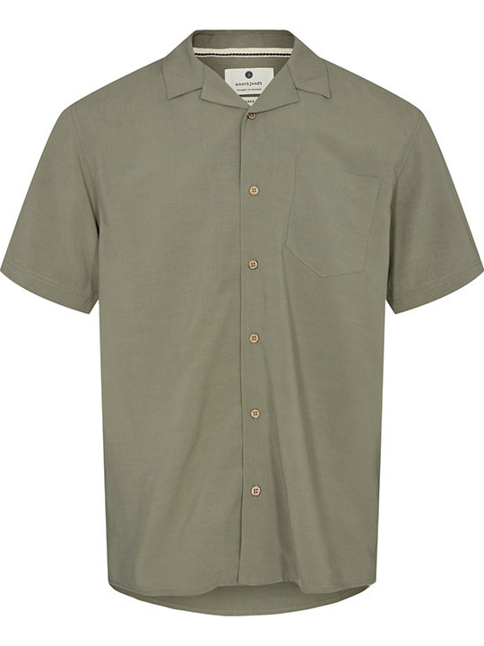 Short-sleeved Linen Shirt in Wide Line Khaki