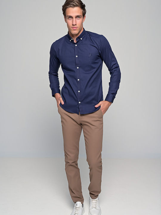 0395 Long-sleeved Cotton Shirt Navy Blue