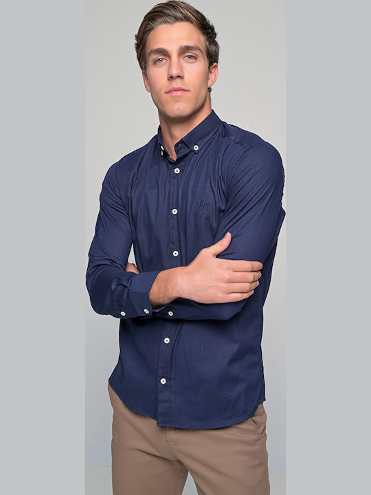 0395 Long-sleeved Cotton Shirt Navy Blue