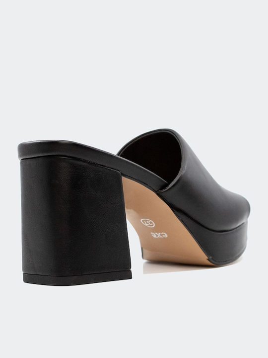 Lina 502 Mules με Χοντρό Ψηλό Τακούνι σε Μαύρο Χρώμα