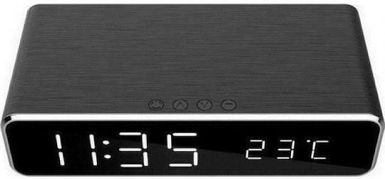 Gembird Tischuhr Digital LED Kunststoff mit Wecker & Kabellosem Aufladen Silber DAC-WPC-01-S