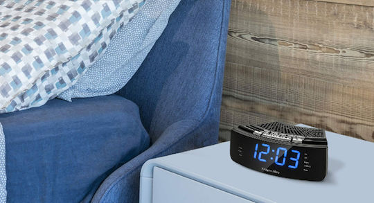 Kruger & Matz Tabletop Digital LED Clock Plastic With Alarm Clock & Radio Black KM0813