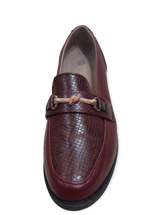 MOCASIN BURGUNDY CU LANȚ DECORATIV AURIU ȘI MODEL ȘARPE