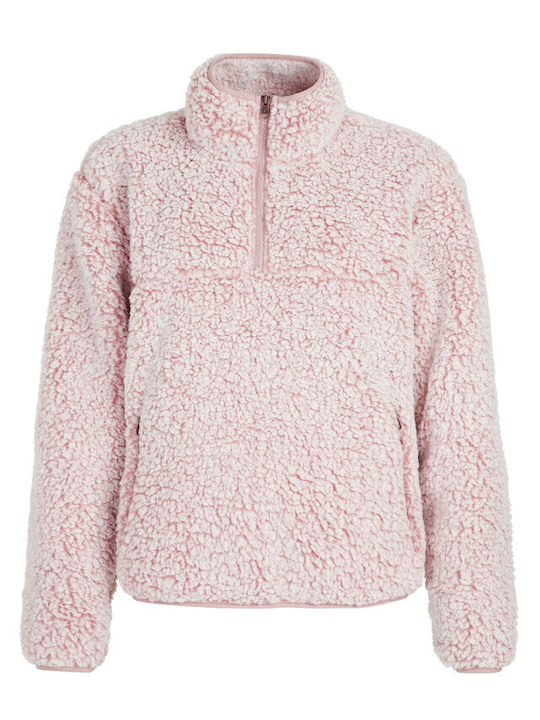 Γυναικεία Fleece Μπλούζα Μακρυμάνικη με Φερμουάρ Ροζ