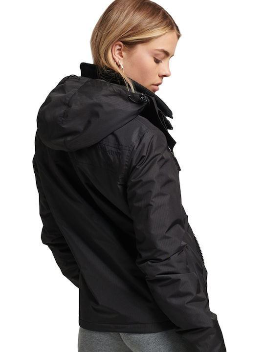 Superdry Yachter Women's Short Sports Jacket Windproof for Winter with Hood Black