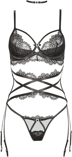 Beauty Night Diamond Sexy Σετ Εσωρούχων με Δαντέλα & Ζαρτιέρες Black
