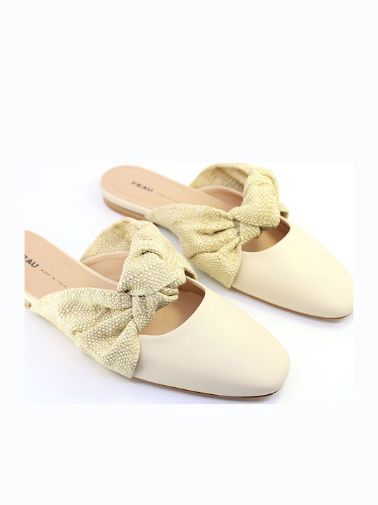 Flat Δερμάτινα Mules Eκρού