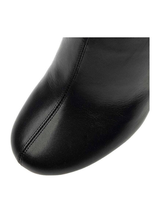 Leather Mules with Chunky High Heel in Black Color