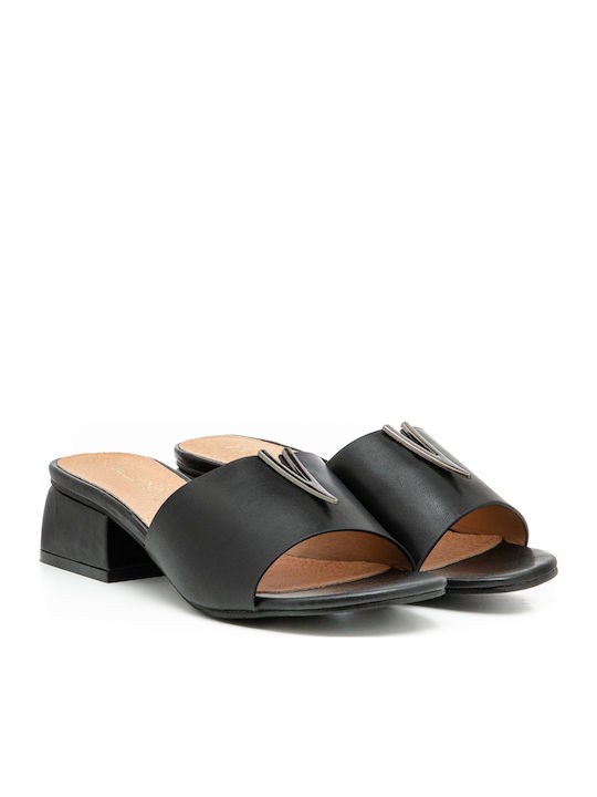 Mules with Chunky Low Heel in Black Color