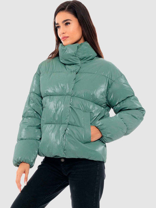 Κοντό Γυναικείο Puffer Μπουφάν για Χειμώνα Mint