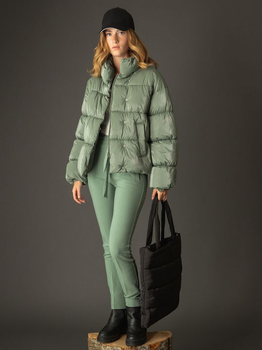 Κοντό Γυναικείο Puffer Μπουφάν για Χειμώνα Mint