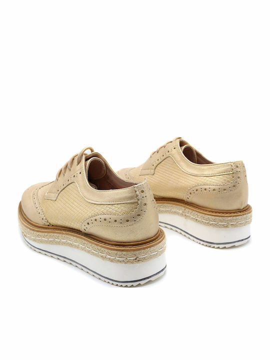 8343 Γυναικεία Flatform Oxfords σε Χρυσό Χρώμα