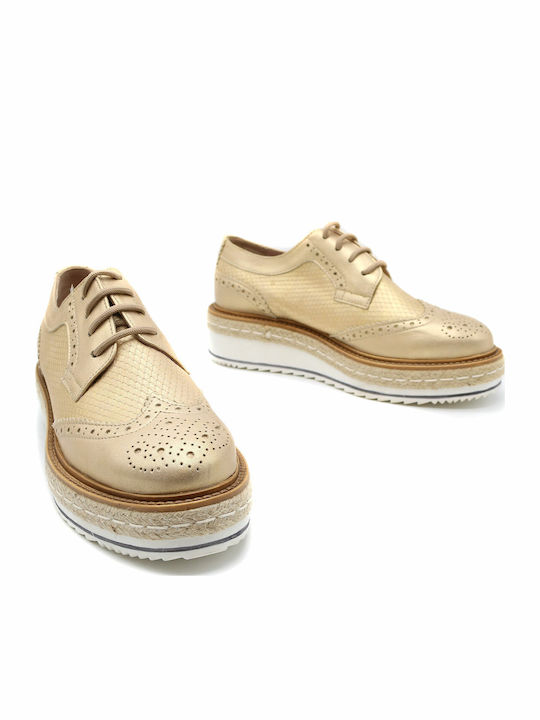 8343 Γυναικεία Flatform Oxfords σε Χρυσό Χρώμα