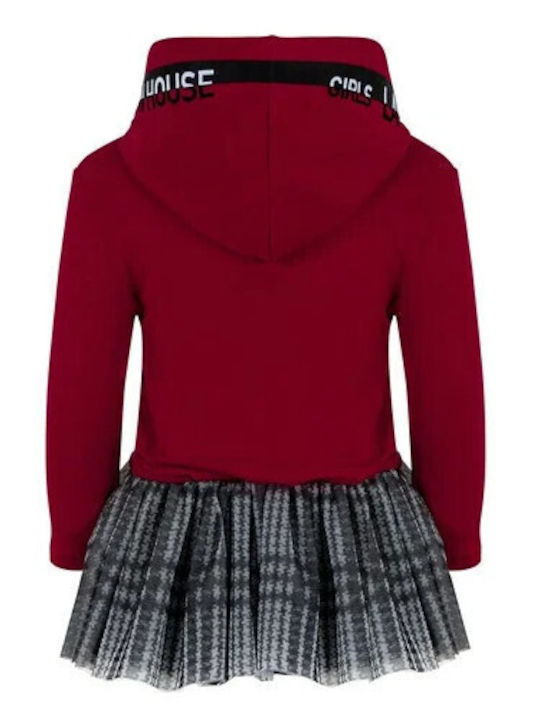 Lapin Kids Dress Tulle Checked Long Sleeve Burgundy