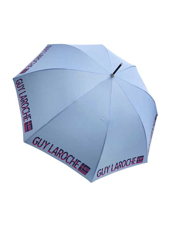 Guy Laroche Windproof Automatic Umbrella with Walking Stick Ciel/Red Letters