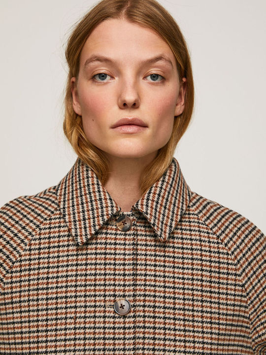 Women's Checked Midi Gabardine with Buttons Brown