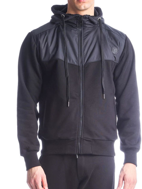 Paco & Co Men's Sweatshirt Jacket with Hood and Pockets Black