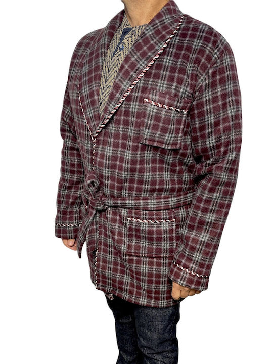 GRIECHISCHE FLEECE-SCHLAFANZÜGE MIT ZWICKEL 03-900 COLLECTION DEMI LENGTH PLAID BURGUNDY