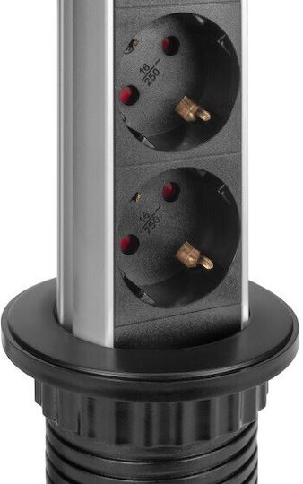 Emuca Τριπλή Χωνευτή Πρίζα Ρεύματος με 2 Θύρες USB με Καπάκι Μαύρη