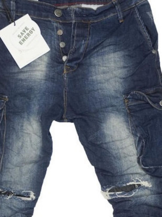 SEN- Men's Jeans Pants Cargo Elastic with Slim Fit Blue